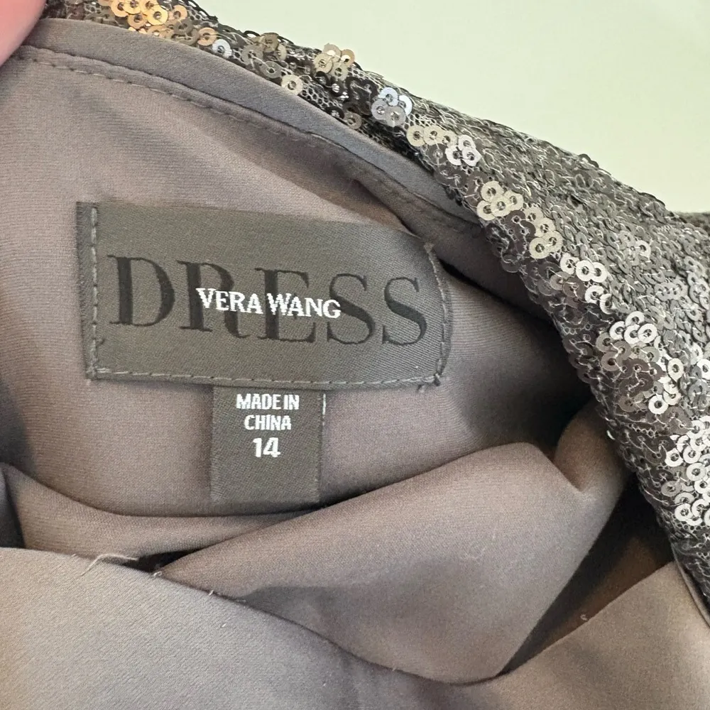 Vera Wang Sequin Sheath Dress Sz 14 Cowl Back Color Pewter Wedding Cocktail 0367 - Image 10