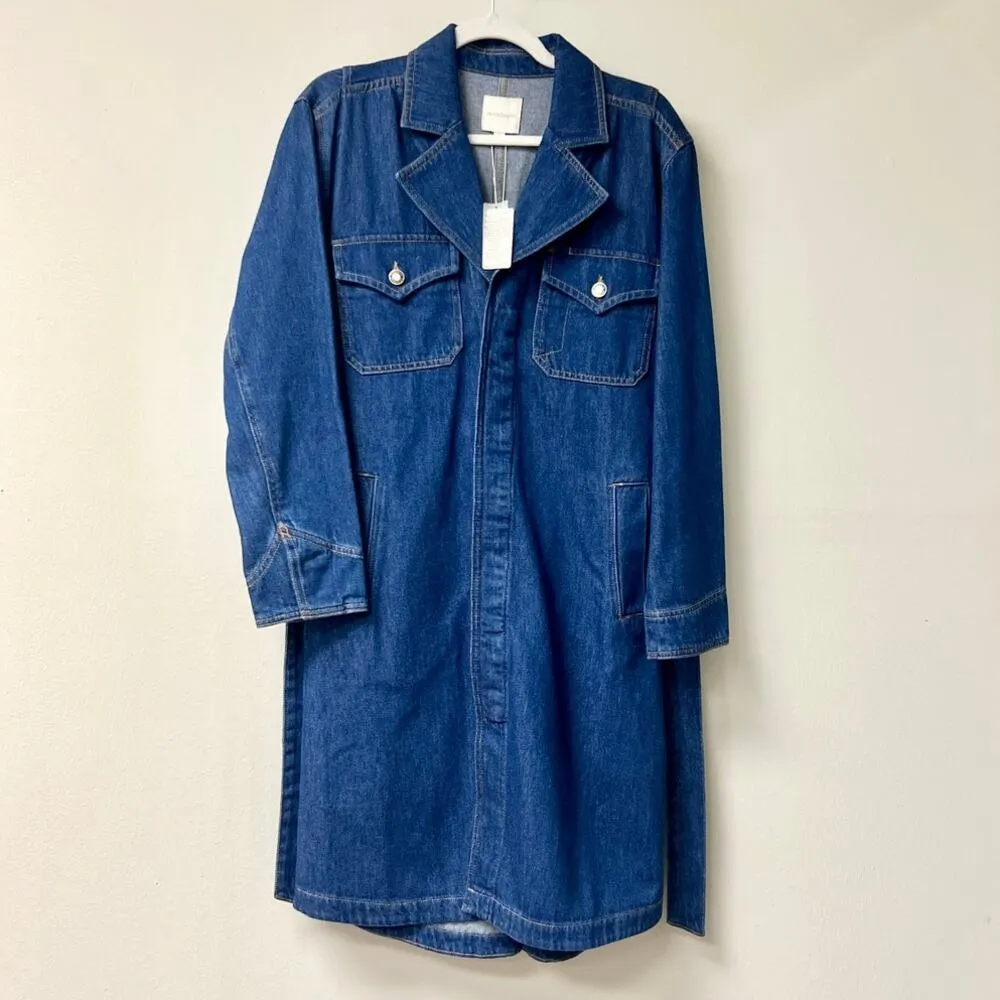 NWT Favorite Daughter 100% Cotton Boulevard Trench Coat Denim Blue Women's S - Image 2