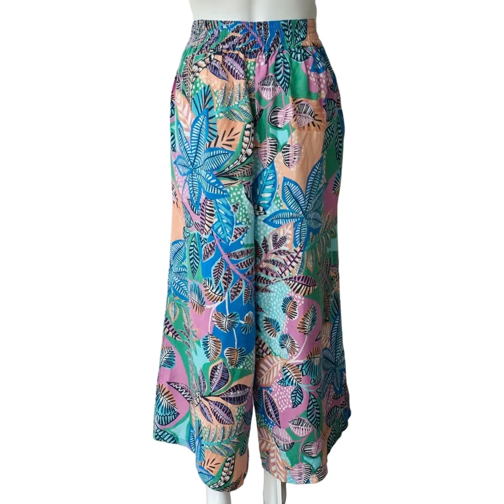 Cynthia Rowley Tropical Leaf Print Cropped Linen Pants Size Large - Image 5