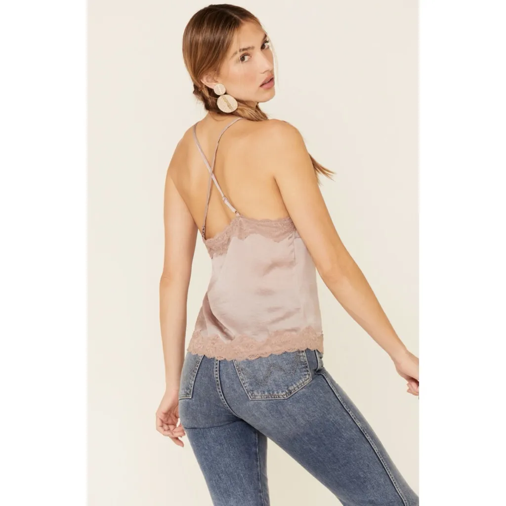 Wishlist Women's Satin Lace Trim Button Down Cami Tank Top - Image 3