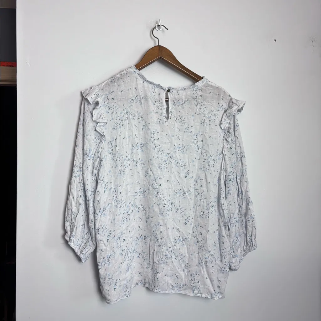 Maurices NWT White Blue Floral Boho Peasant Lace Yoke Flutter 3/4 Sleeve Blouse - Image 7
