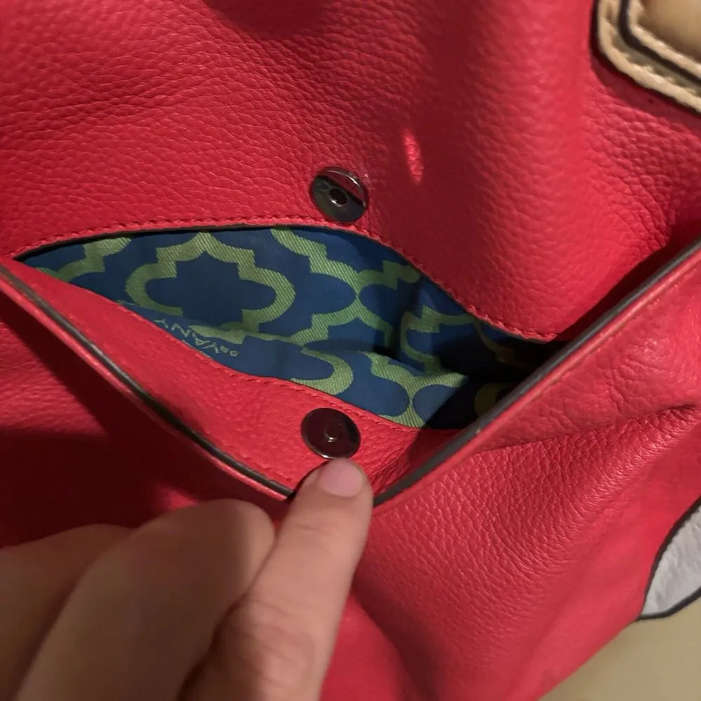 OrYANY Lyssie Large Pebbled Leather Colorblock Shoulder Bag Tote Red Gray - Image 6