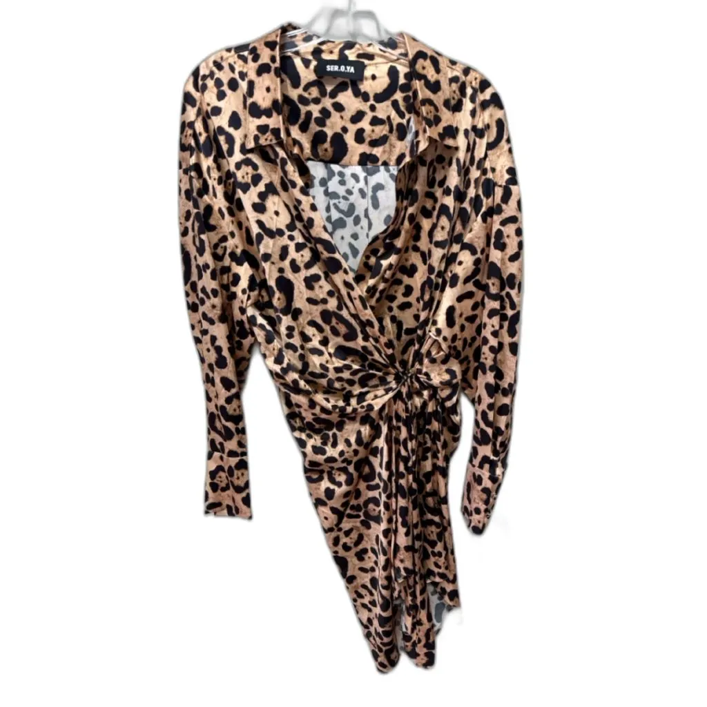 NEW SER.O.YA Demi Silk Leopard Shirt Dress Long Sleeve Wrap Small $495 Black - Image 11