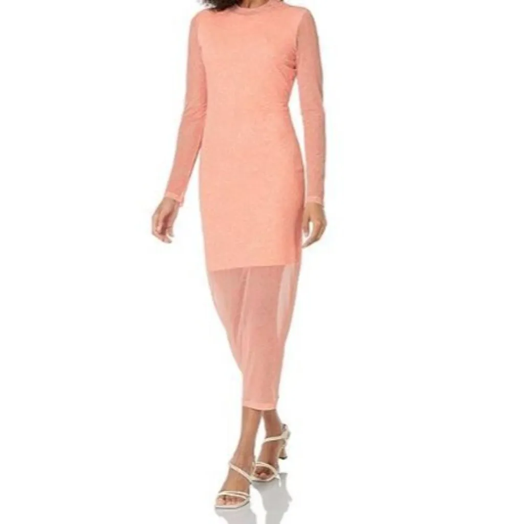 Hugo Boss Womens Nasusi Long Sleeve Orange Stretch Mesh Paisley Midi Dress Large - Image 13