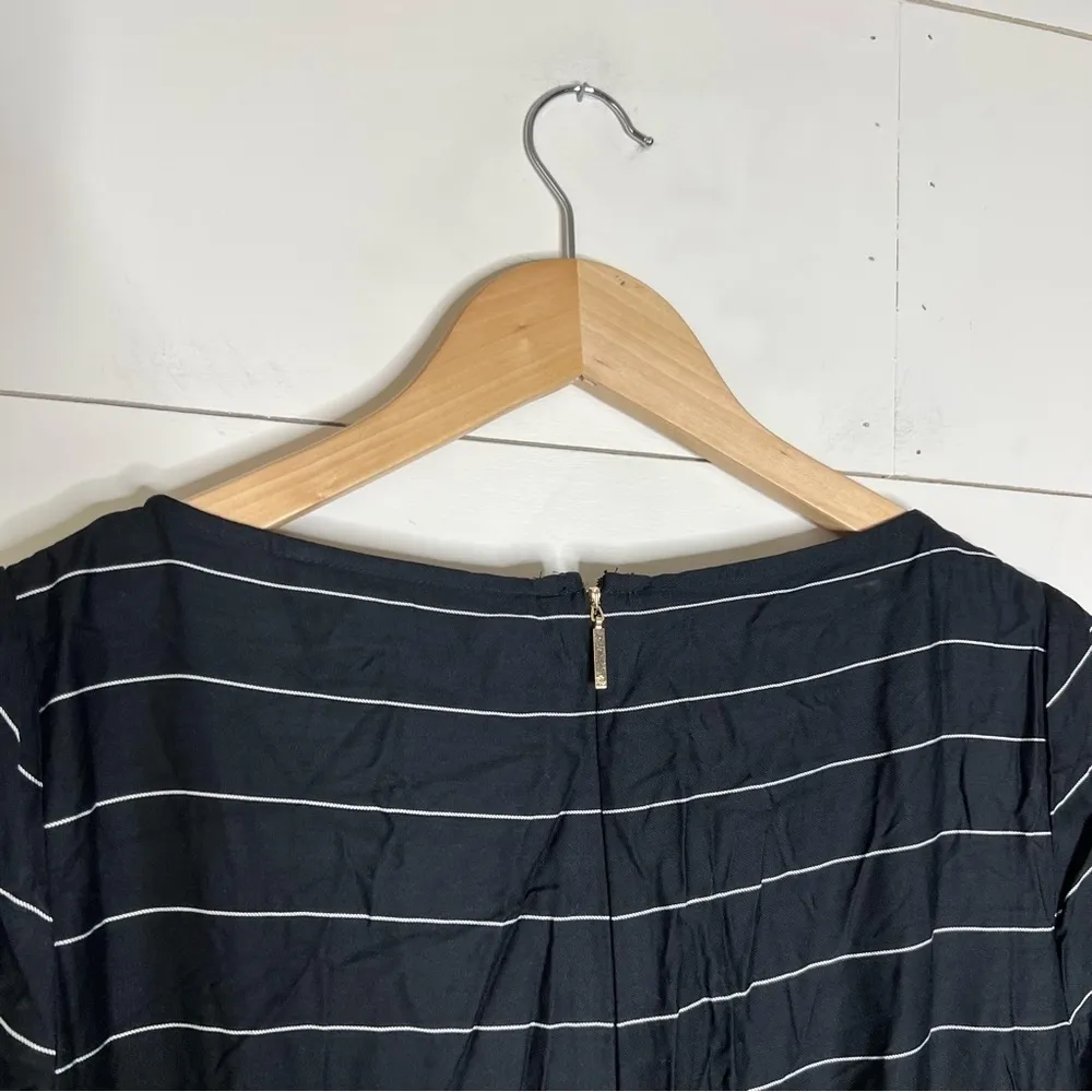 RALPH LAUREN Black Striped Split Sleeve Jewel Neck Jumpsuit - Image 8