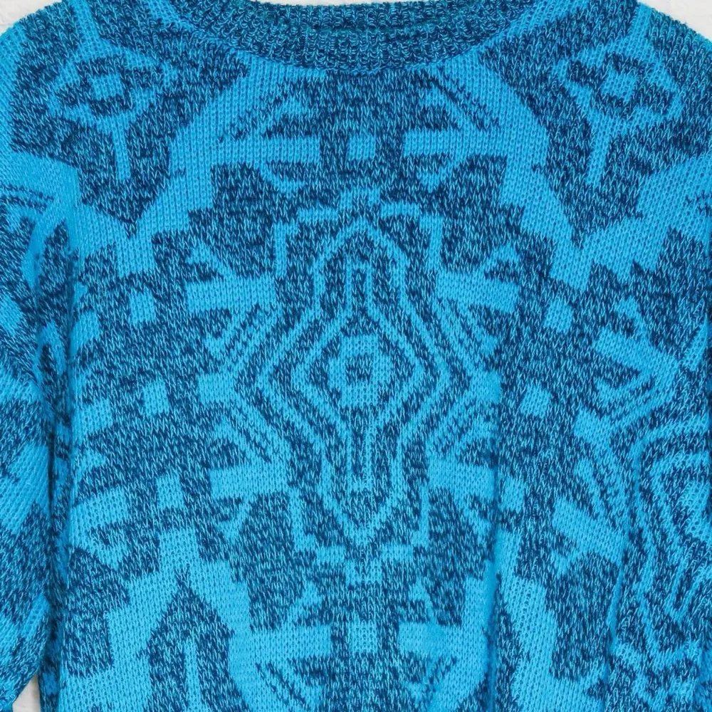 Vintage 90s Western Southwest Aztec Sweater Blue Size L - Image 6