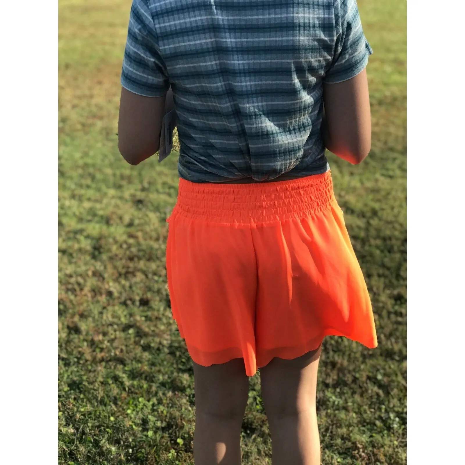 My‎ Michelle Neon Orange Lace Flowy Shorts M Medium Scalloped Edge - Image 2