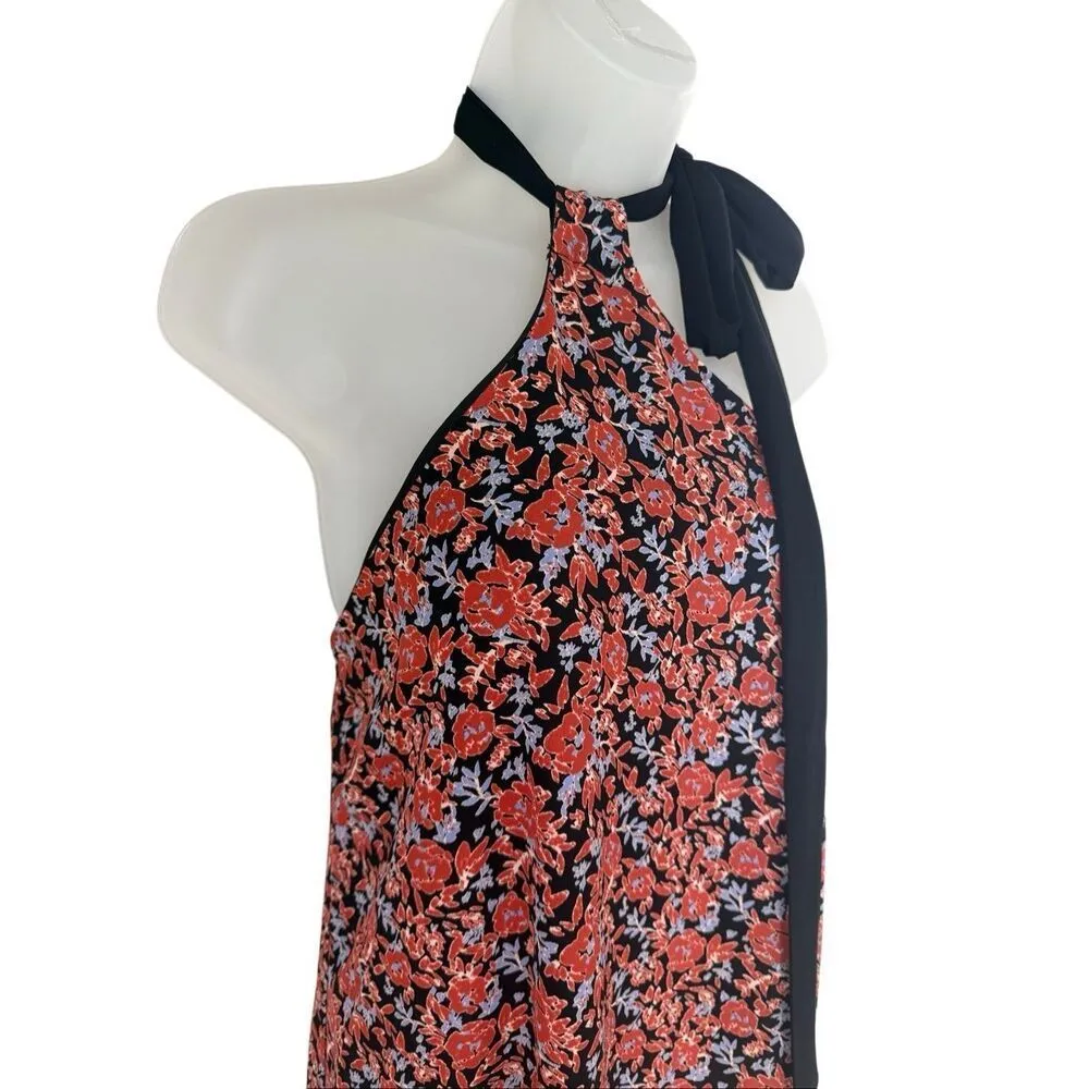 Lulus Floral Black Neck Tie Halter Maxi Dress - Image 4
