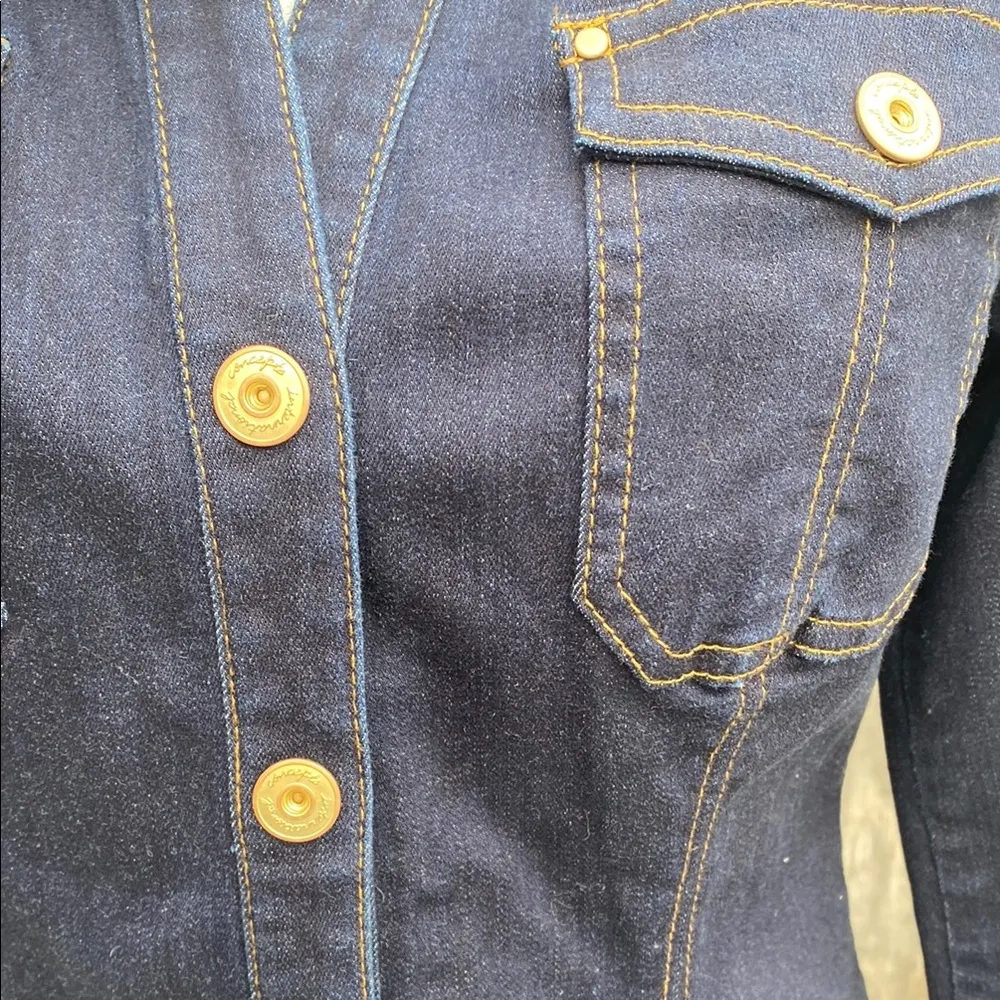 INC International Concepts Blue and Gold Sheath Dress with Notched Collar Sz 6 - Image 10