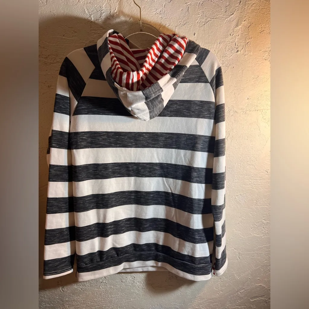 AMPERSAND AVE Striped Hoodie with Red Highlights double hoodie L Y2K streetwear Gray Size L - Image 12