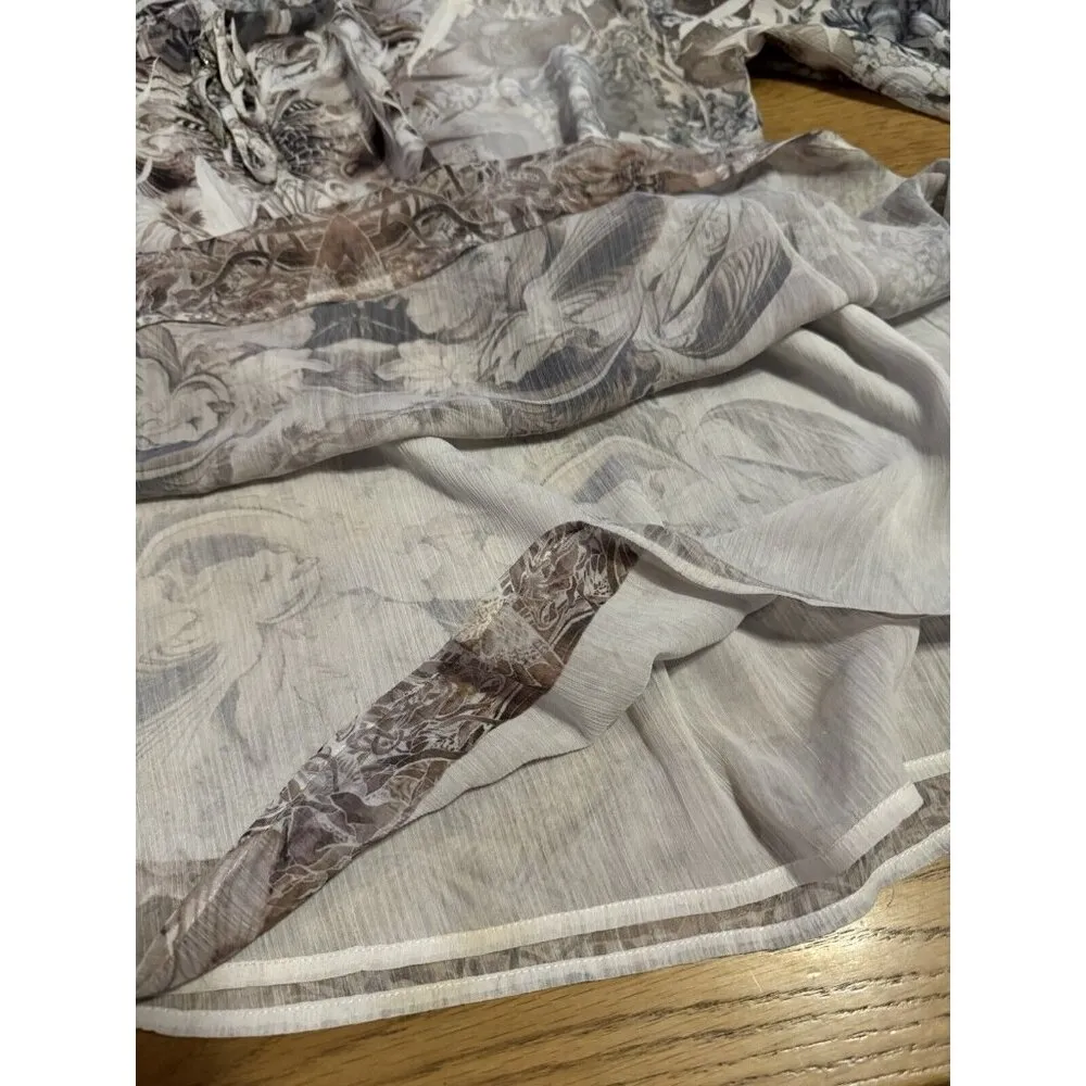 One World Live & Let Live Blouse Sz 1X Artsy Floral Lightweight Lined Tie Sleeve - Image 9