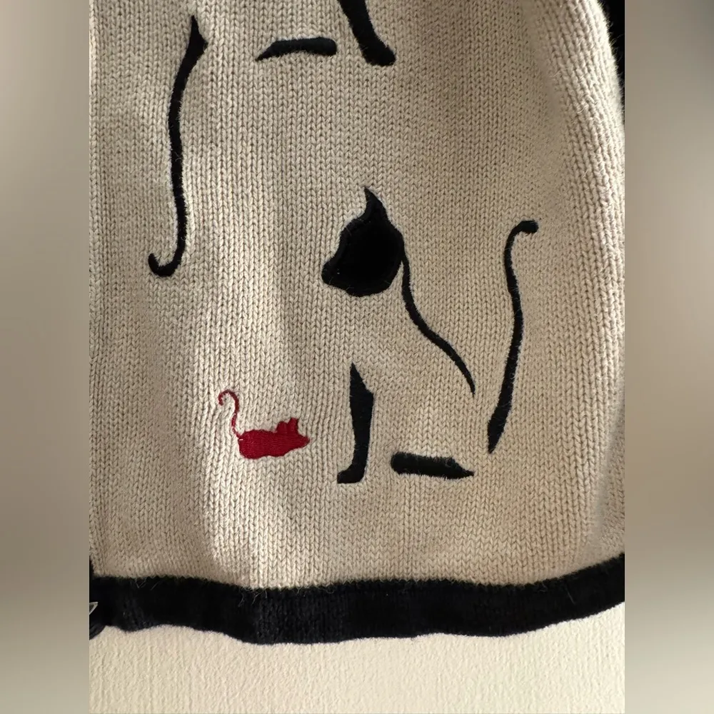 CHRISTOPHER & BANKS Women's L Novelty Cat Embroidered Button Long Sleeve Sweater - Image 4