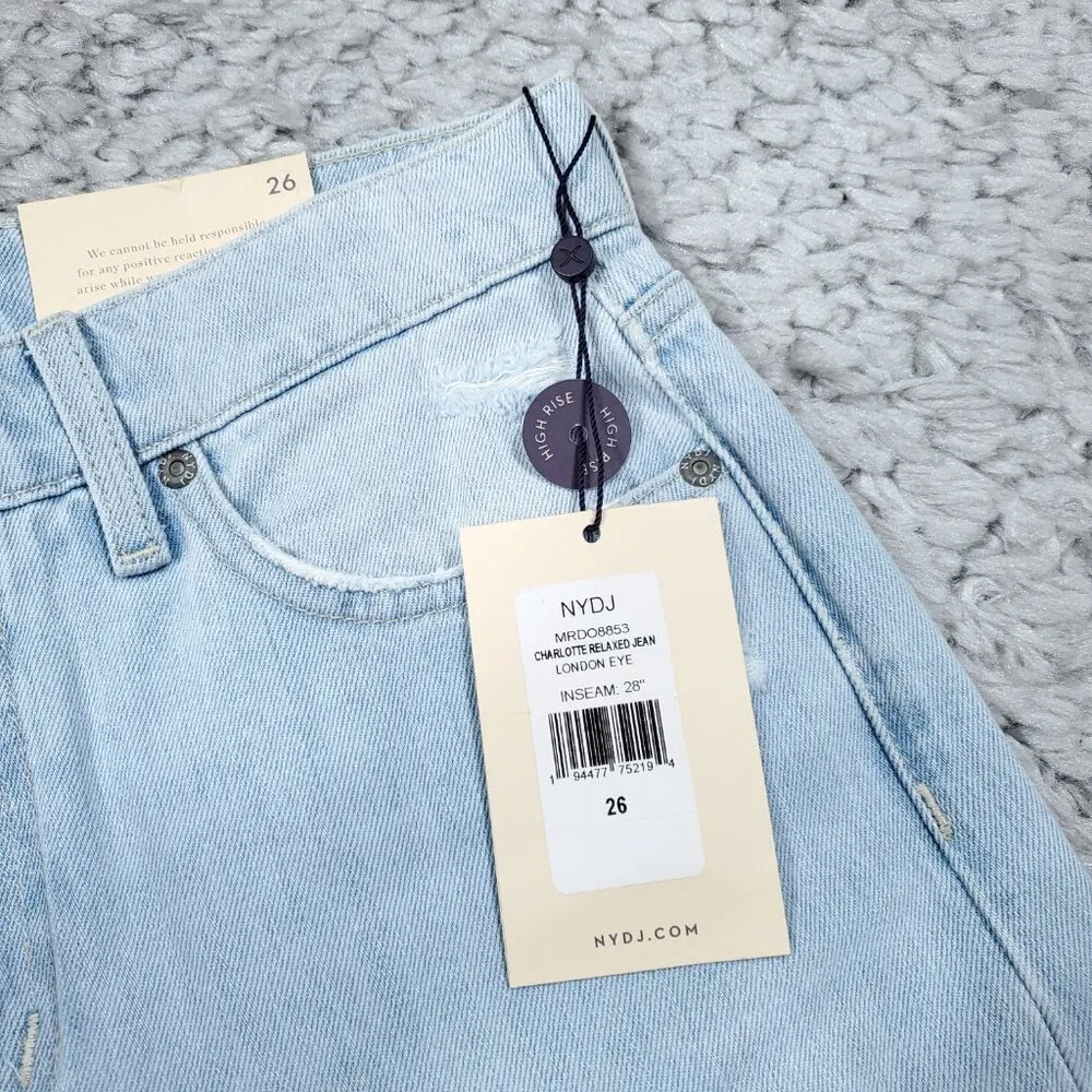 NYDJ Charlotte Relaxed Straight Leg Jeans Light Wash Blue Ripped Size 26 - Image 6