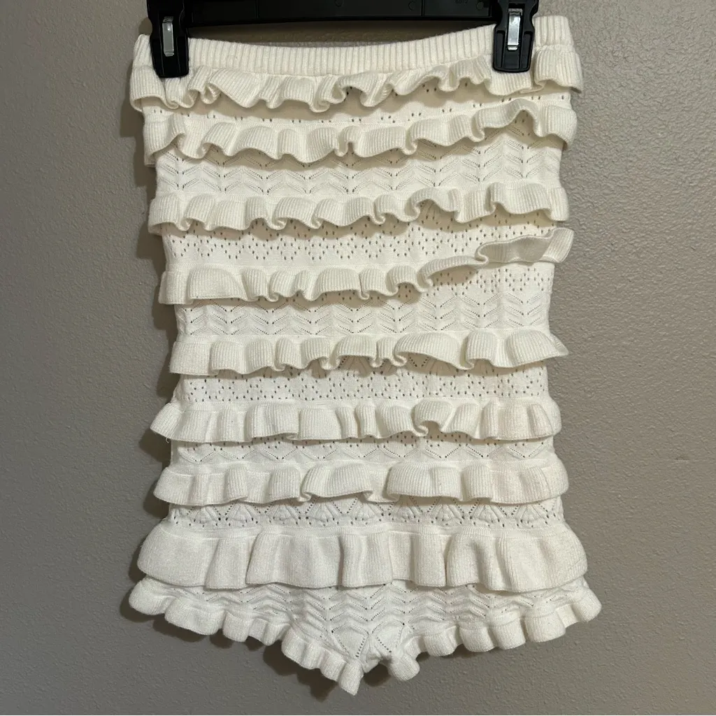 Edikted Robin Neutral Cream Ruffle Knit Romper Women’s Size XS/S - Image 8