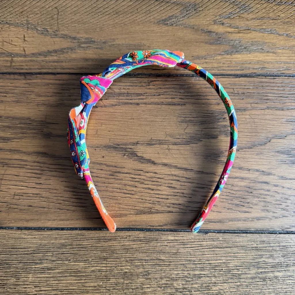 Vera Bradley bow headband in Venetian Paisley green blue orange pink pattern - Image 2