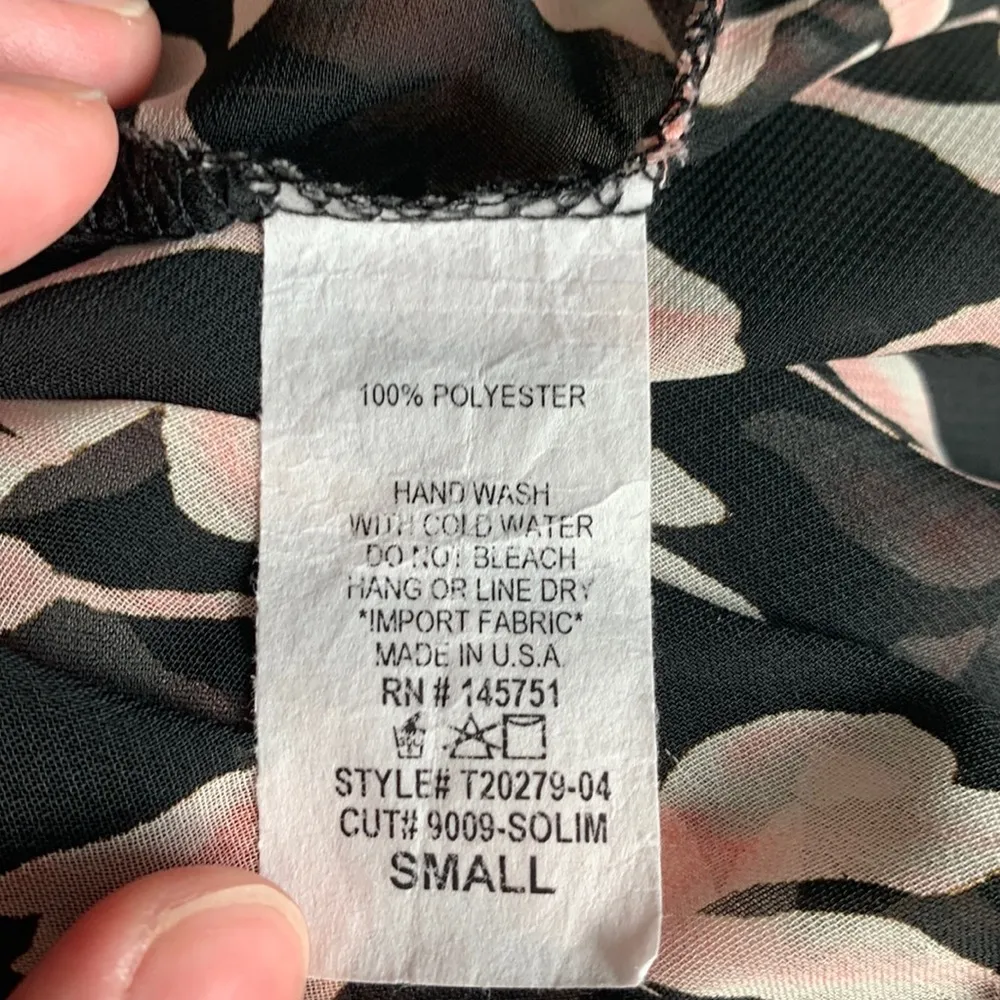 Peach Love California Sheer Floral Lace-Up Long Sleeve Blouse - Image 4