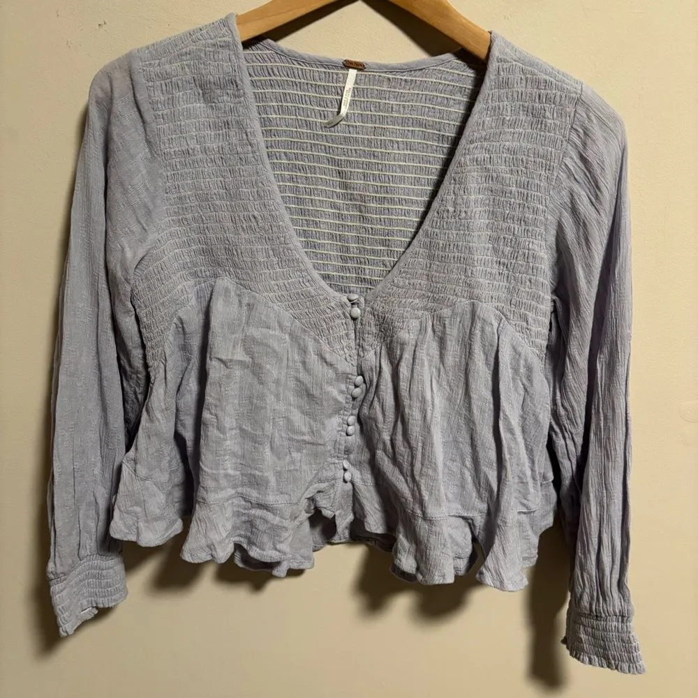 FREE People Waiting on Summer Smocked Crop Top Lilac Lavender Purple- Size Small - Image 5