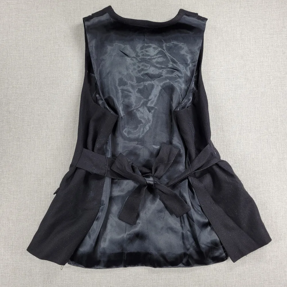 Gap Womens Vest Large Black Wool Blend Plunging Neck Waist Tie Double Breasted - Image 9
