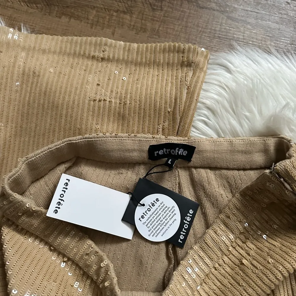 RETROFETE Julien Sequin Knit Pant In Nude Gold Size L - Image 7