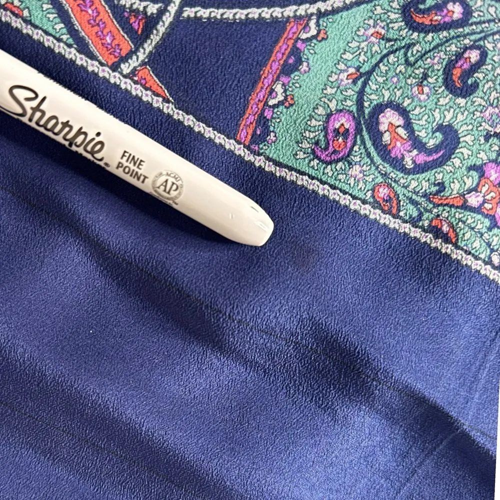 Vintage Silk‎ Womens 100% Silk Scarf JENAST Paris Floral Paisley Statement Wrap Blue - Image 7