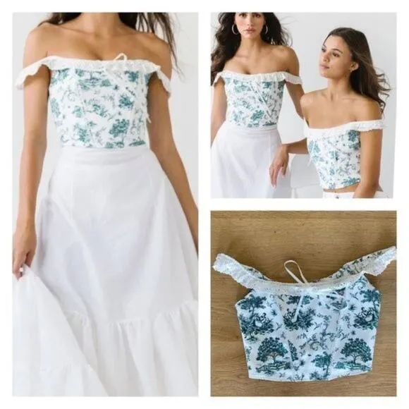 Licorne Sans Corne Estrella Corset in White & Green Floral Size M - Image 2