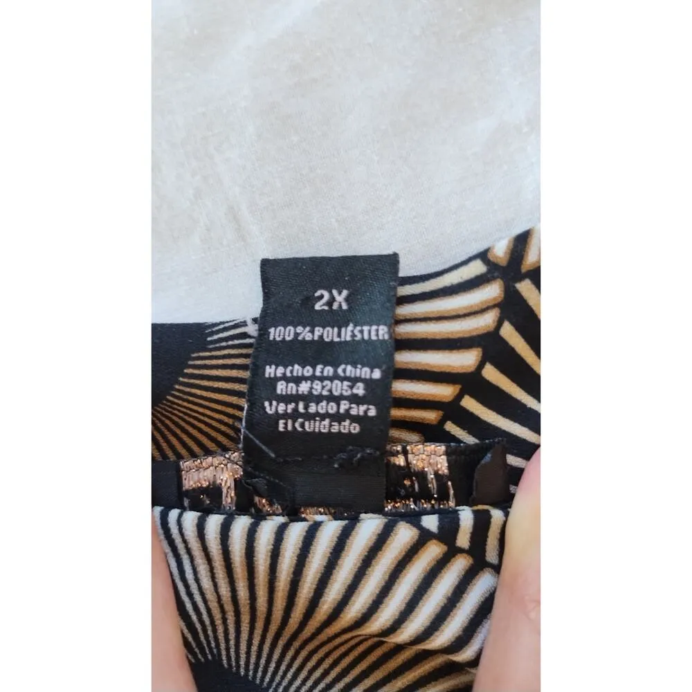 A love story Geometric print Blouse Tie bow neck women tops size 2XL - Image 6