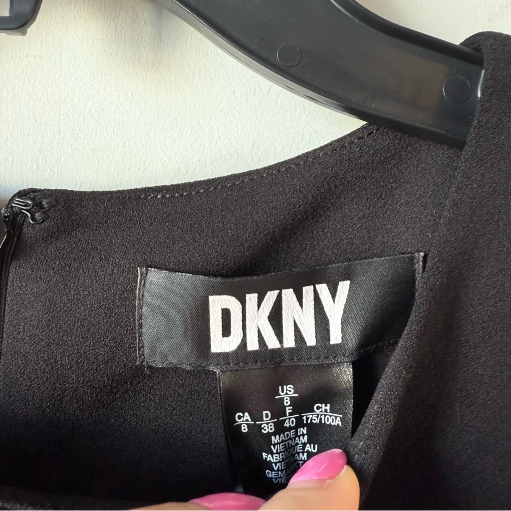 DKNY Gold Tone Button Sleeve Fit And Flare Dress Black 8 - Image 5