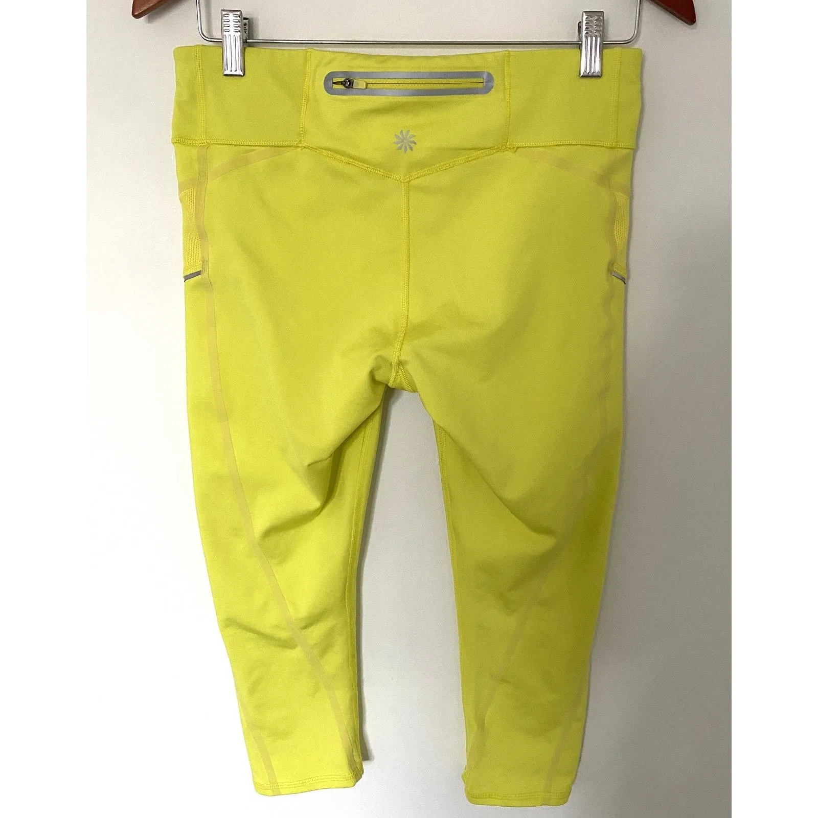 Athleta Stride Capri Leggings Aloha Yellow Back Zipper Pocket Activewear Sz M - Image 3