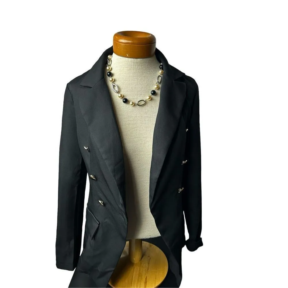 Womens black Casual Blazer Cardigan Open Front Long Sleeve Solid Color Jacket Sz Size XS - Image 3