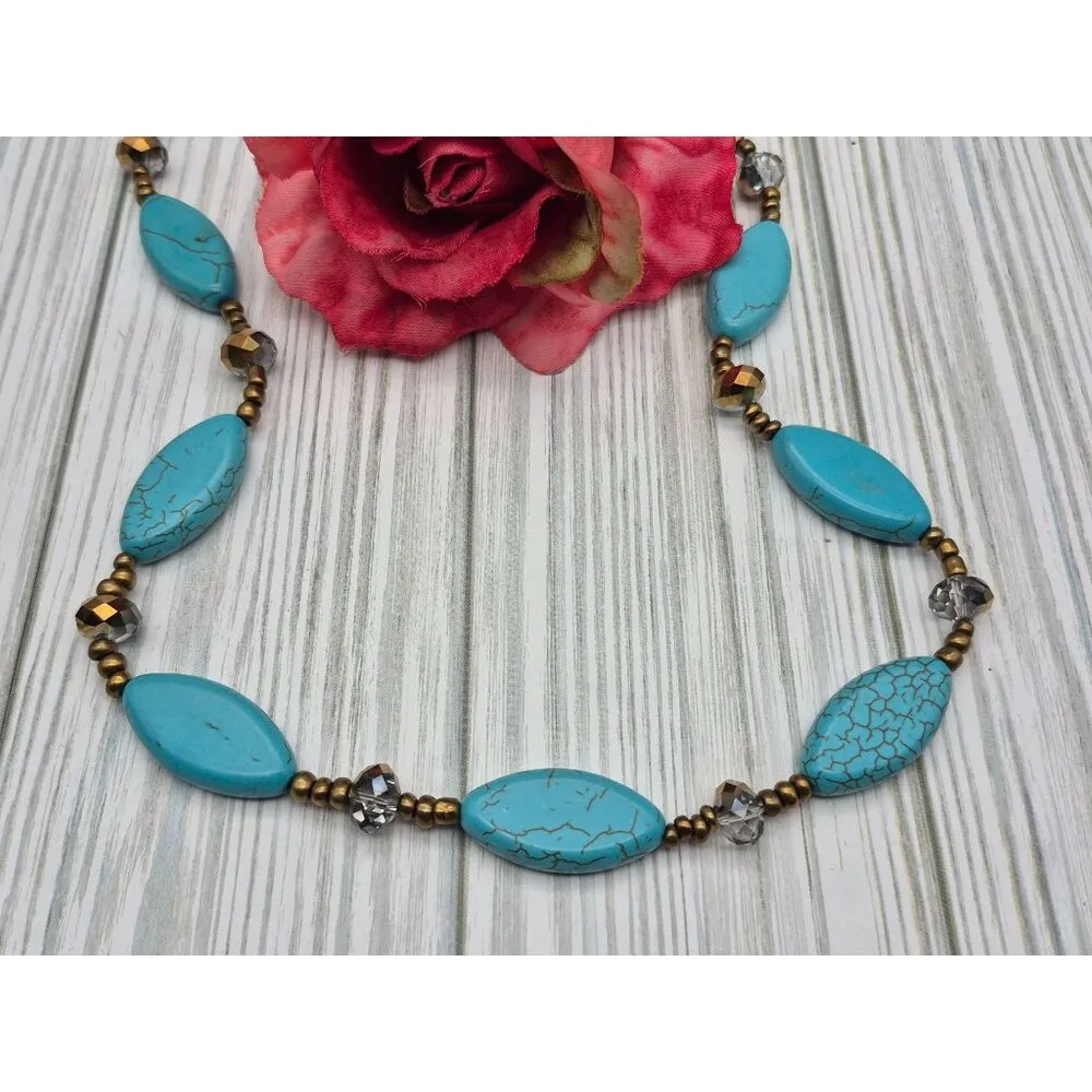 Artisan Bronze Bead & Howlite Stone Faux Turquoise Collar Necklace & Earring Set - Image 11