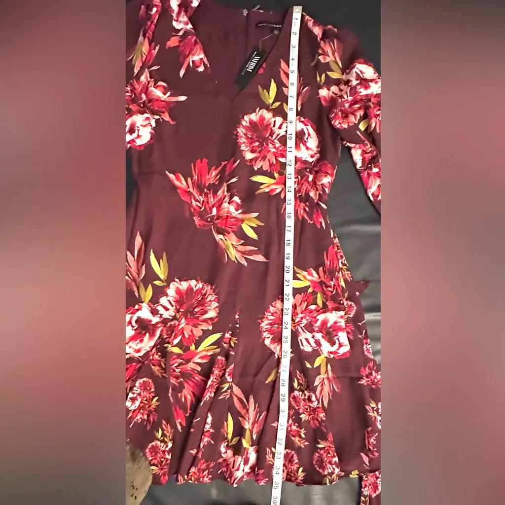 NWT White House Black Market Burgundy Floral Long Sleeve Dress - Image 7