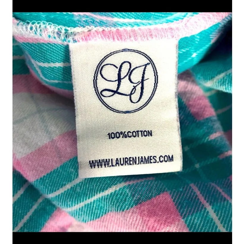 Lauren James Pink Green Plaid Boyfriend Flannel Shirt Medium EUC - Image 12
