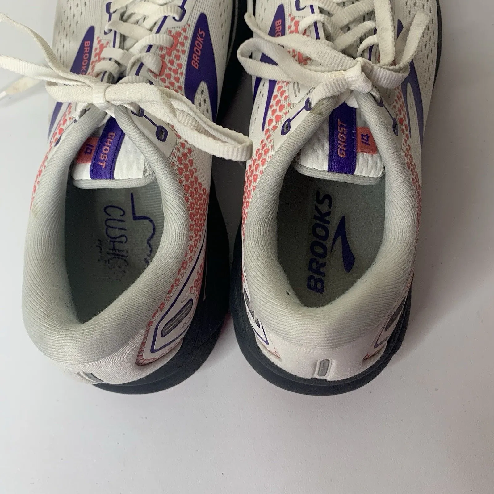 Brooks Ghost 14 1203561B192 White Running Shoes Sneakers Sz 8.5 B Coral Purple - Image 7