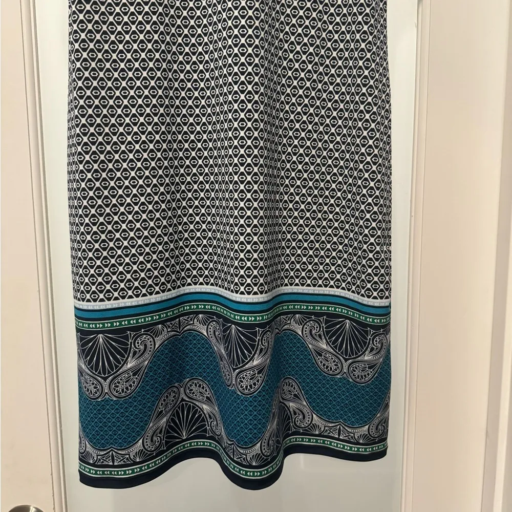 Max Studio Printed Shift Dress | Blue & Teal Border Print | Size M - Image 9