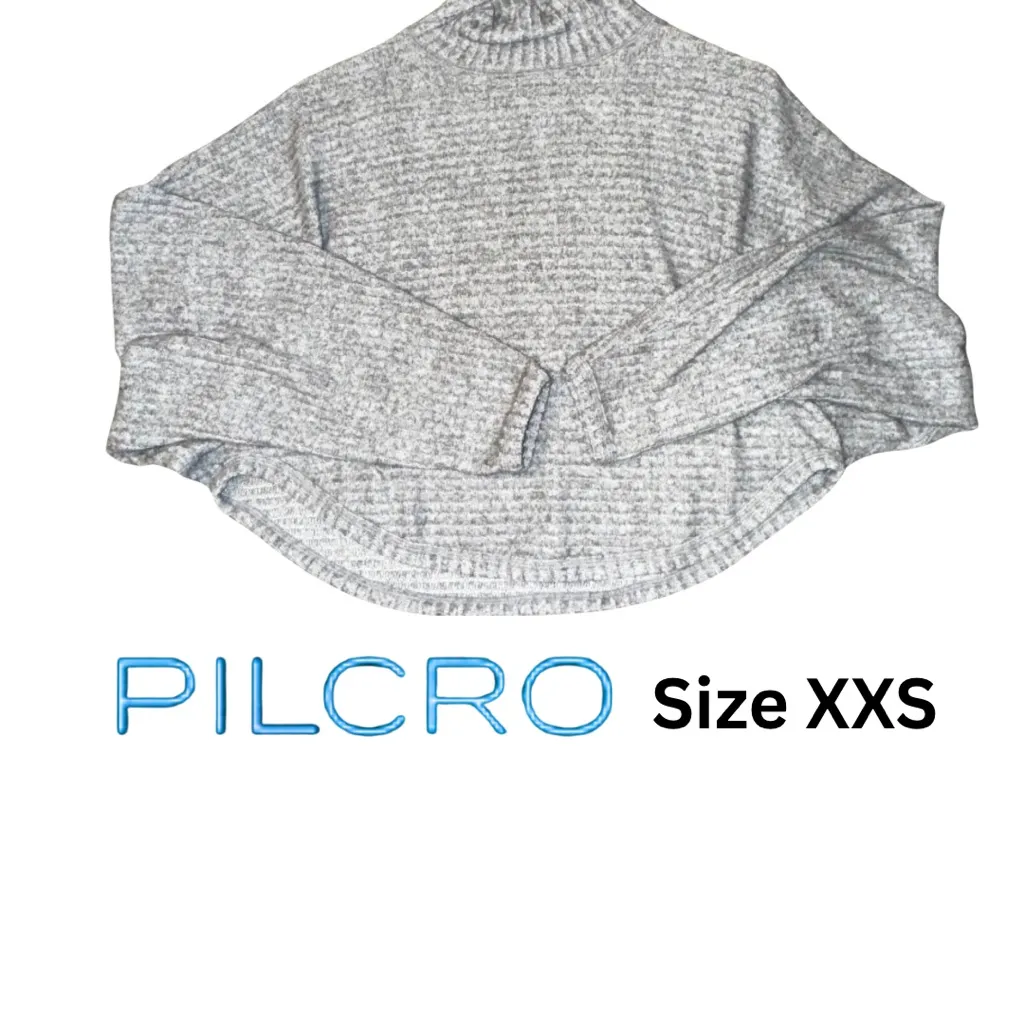 Pilcro Anthropologie Poncho Sweater Oversized Cropped Mockneck Heather Gray EUC - Image 2