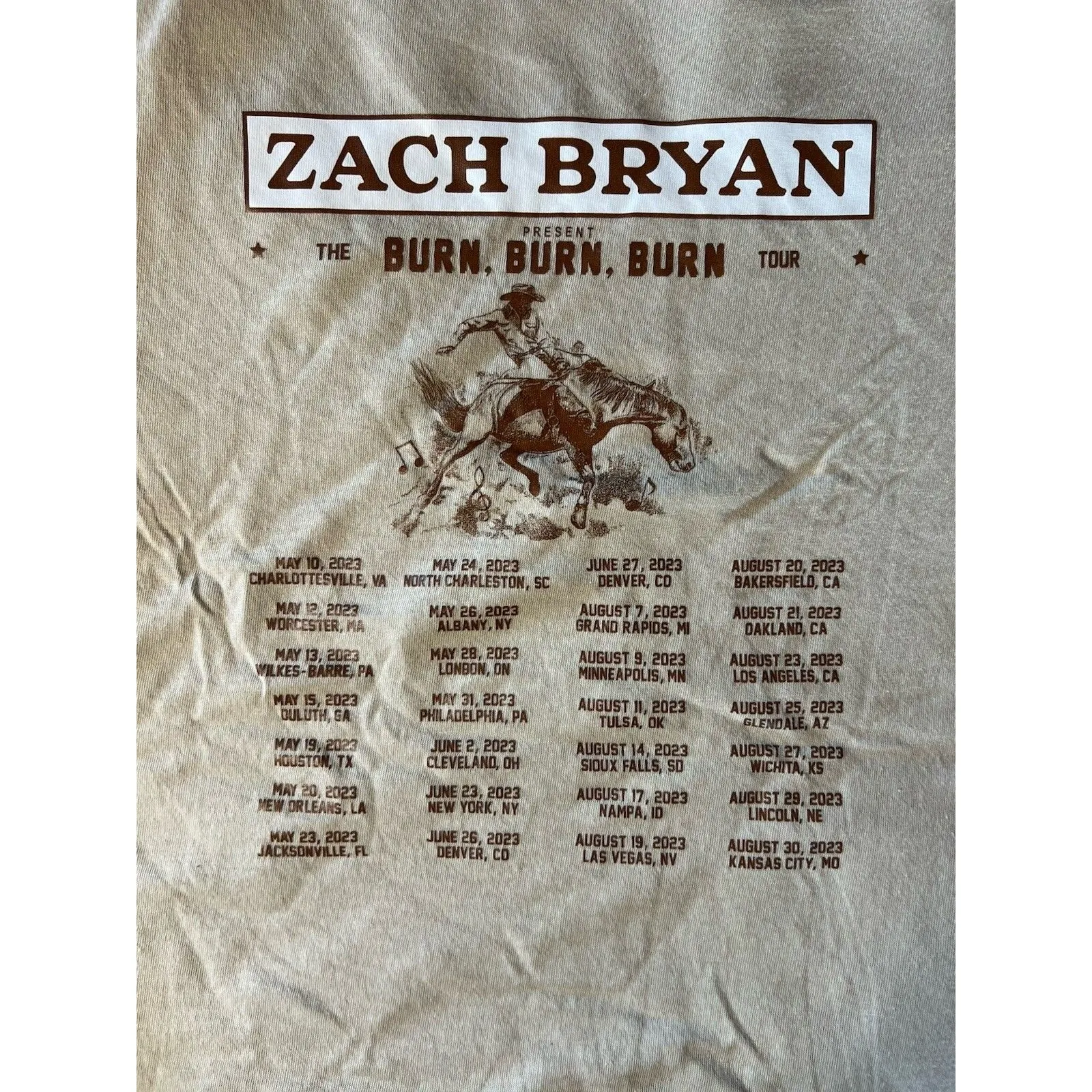 Zach Bryan Burn Burn Burn Official Merch Tour Tee T-Shirt Horse Cowboy Small - Image 4