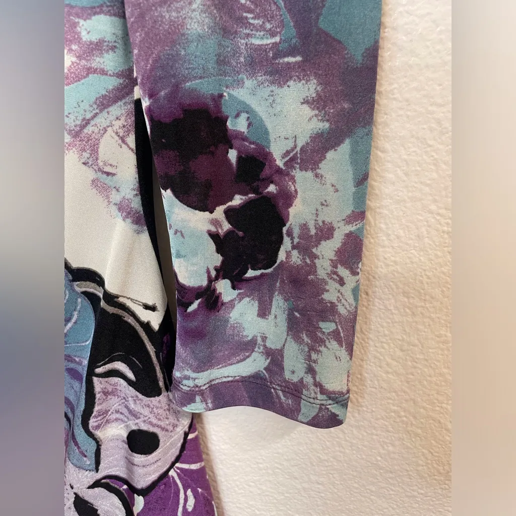 Vintage Karen Kane‎ Women’s Y2K Purple White and Black Floral Print Top Size M - Image 6