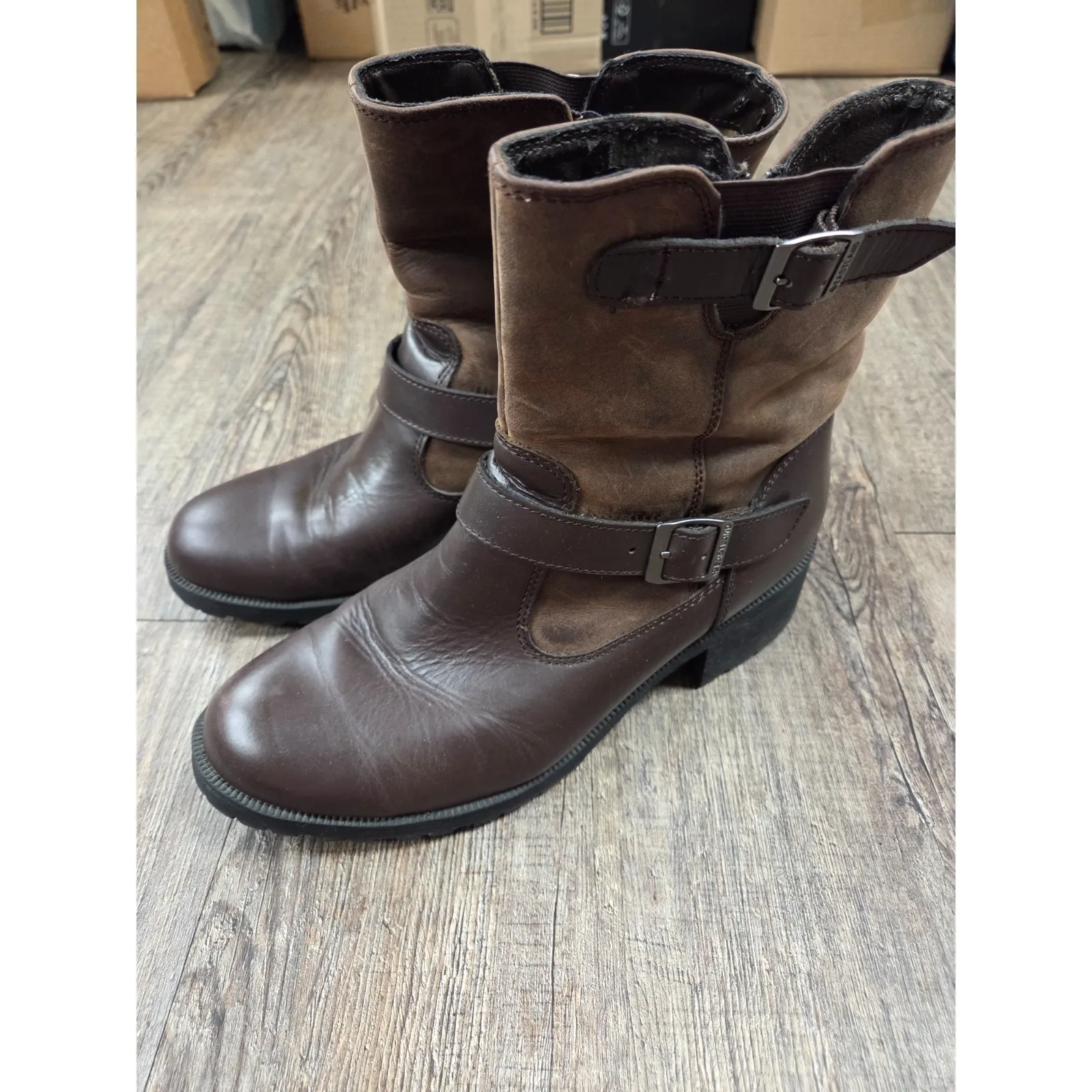 EASTLAND Canterbury Brown Leather Buckled Moto Boots Size 10M - Image 2