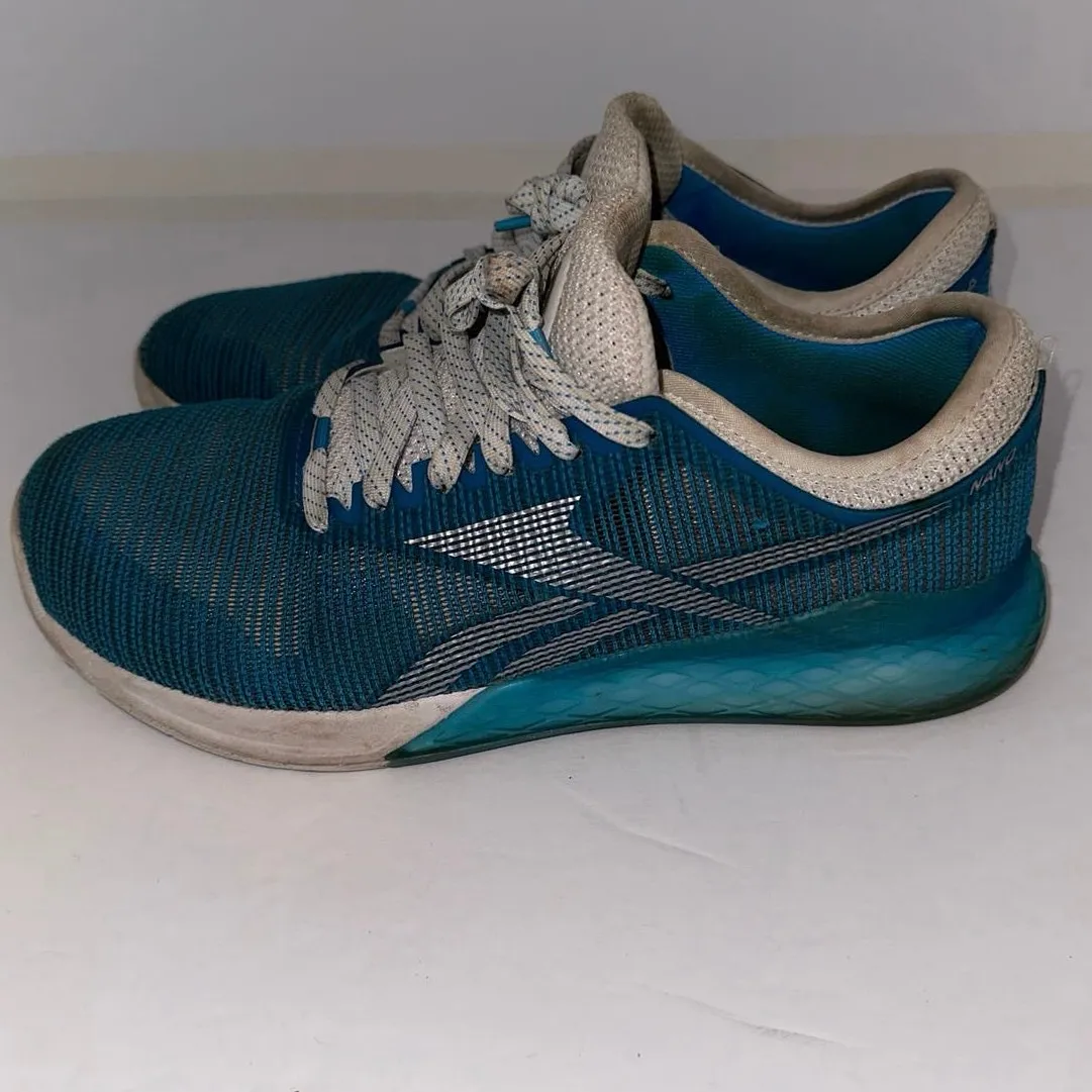 Reebok Nano 9 Women's Cross Trainer‎ Sneakers Bright Cyan/White/Silver Size 10 - Image 4