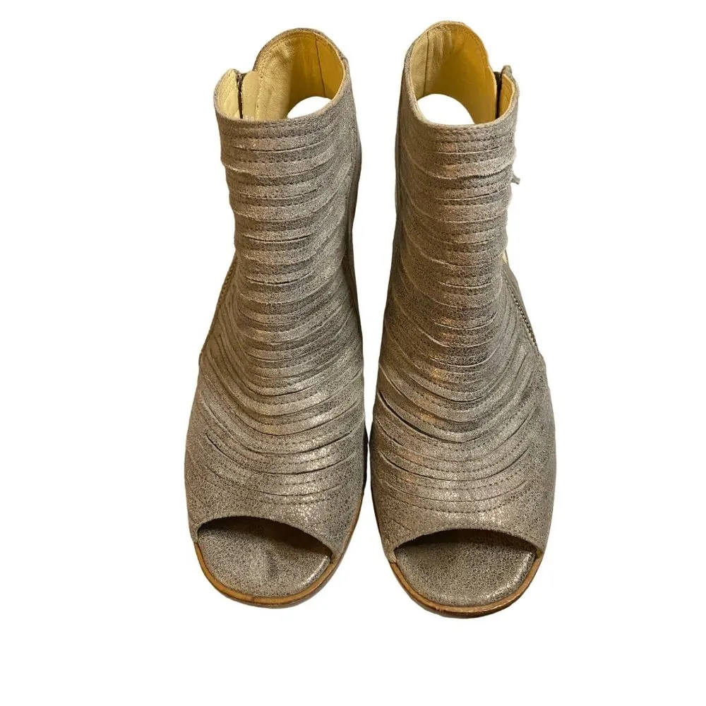 PAUL GREEN Cayanne‎ Leather Metallic Smoke Peep Toe Sandal Bootie Size 6.5 - Image 2