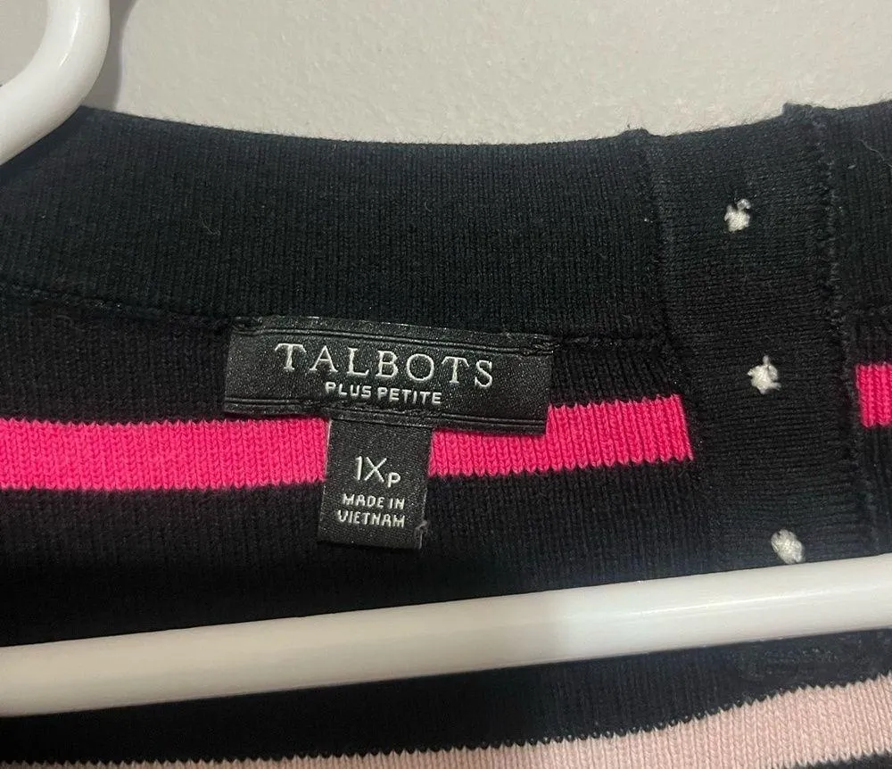 Talbots Sweater Womens 1XP black Pink Stripe Button Knit 3/4 Sleeve Work - Image 3