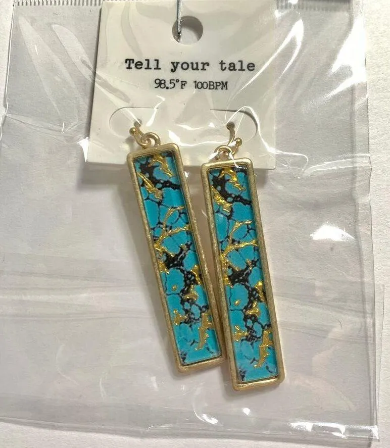 Gold and Turquoise Hook Bar Drop Earrings E7 - Image 2