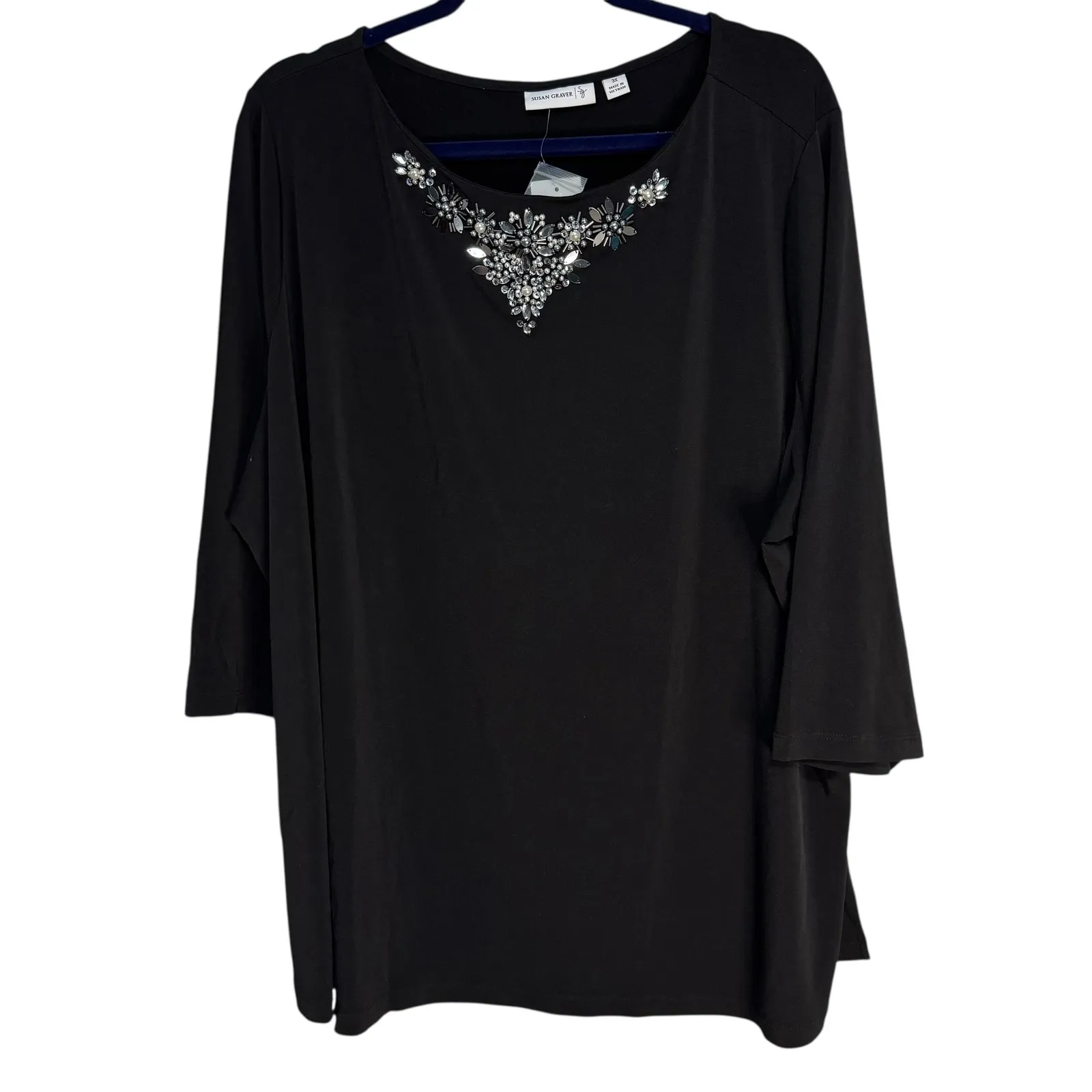 Susan Graver Black Embellished Neckline 3/4 Sleeve Tunic Top Plus 3X - Image 9