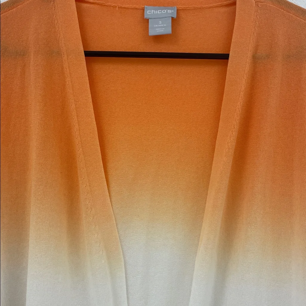 Chico's Vibrant Orange, White and Pink Ombre Knit Long Sleeve Cardigan. Size XL - Image 9