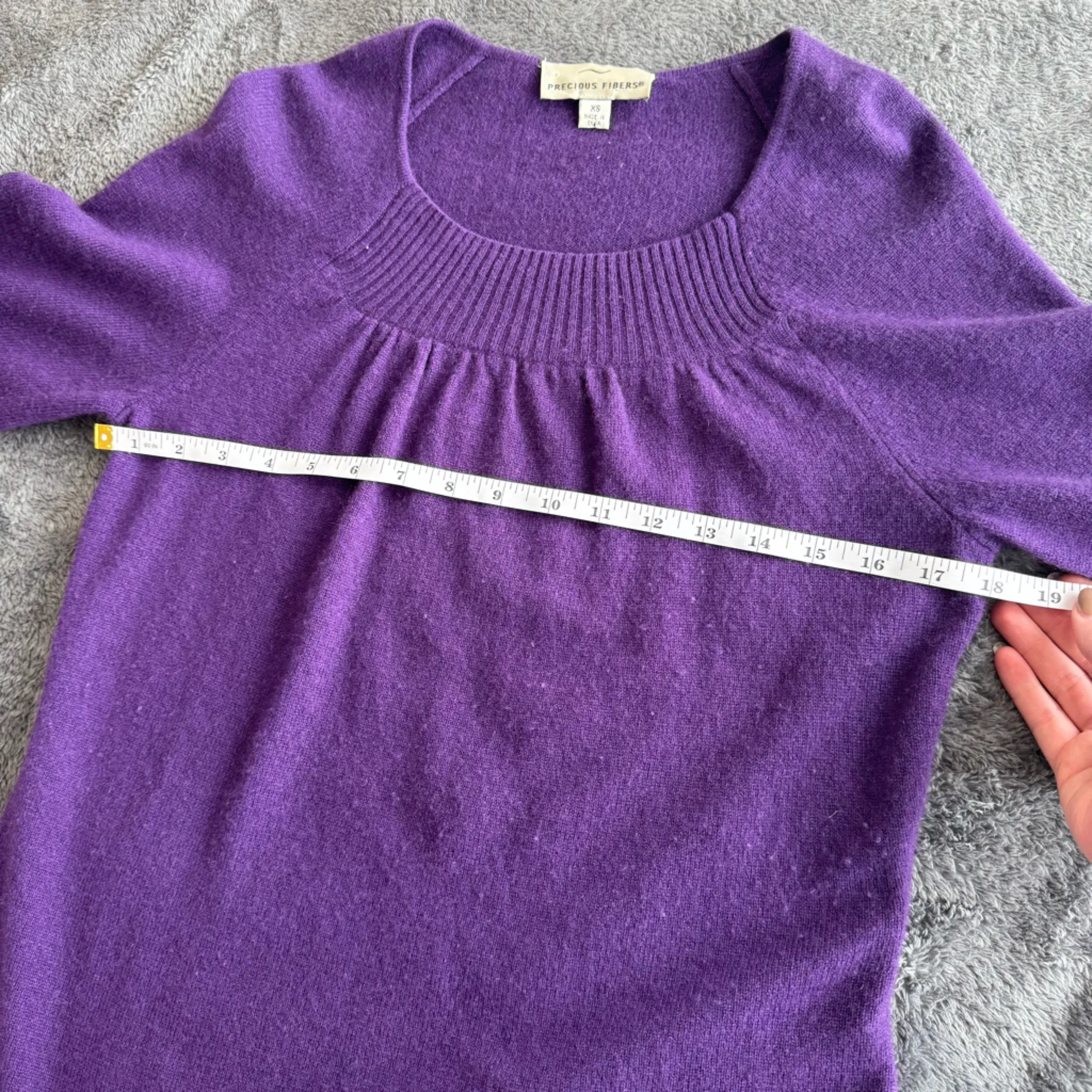Precious Fibers 100% Cashmere Sweater Womens XS Purple Square Neck‎ Long Slv - Image 6