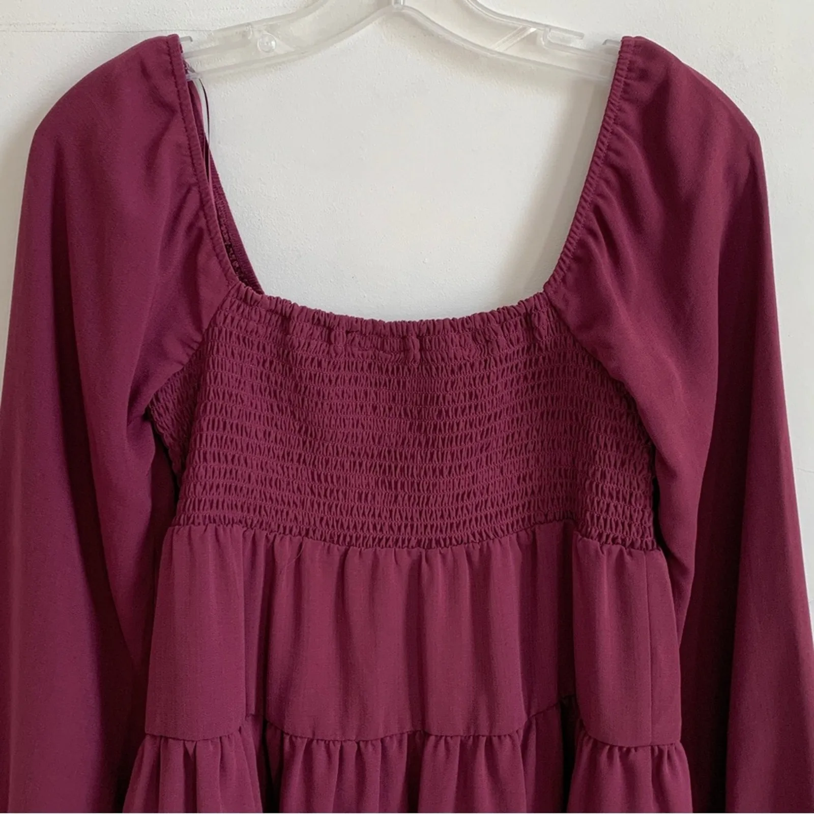 Paper Crane Top Berry Purple Smocked Baby Doll Long Sleeve Blouse Top Medium NEW - Image 6
