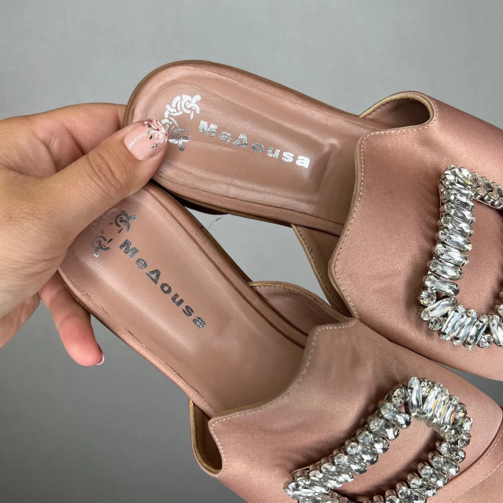 MeAousa Womens Rhinestone Embellished‎ Slip On Sandals Slides Size 39 Pink - Image 2