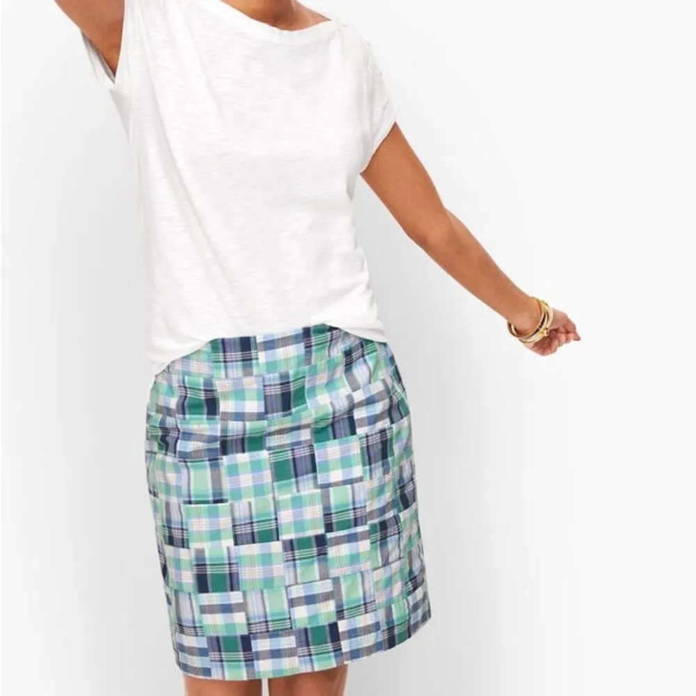 Talbots Madras Plaid A-Line Skirt Size 4 Cotton Canvas Blue Green Preppy Coastal - Image 2