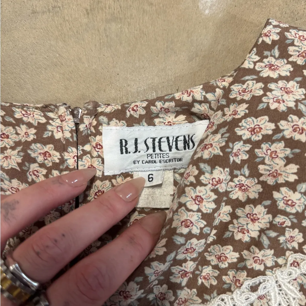 VTG R.J. Stevens Petites by Carol Escritor floral print prairie dress White Size 6 - Image 3