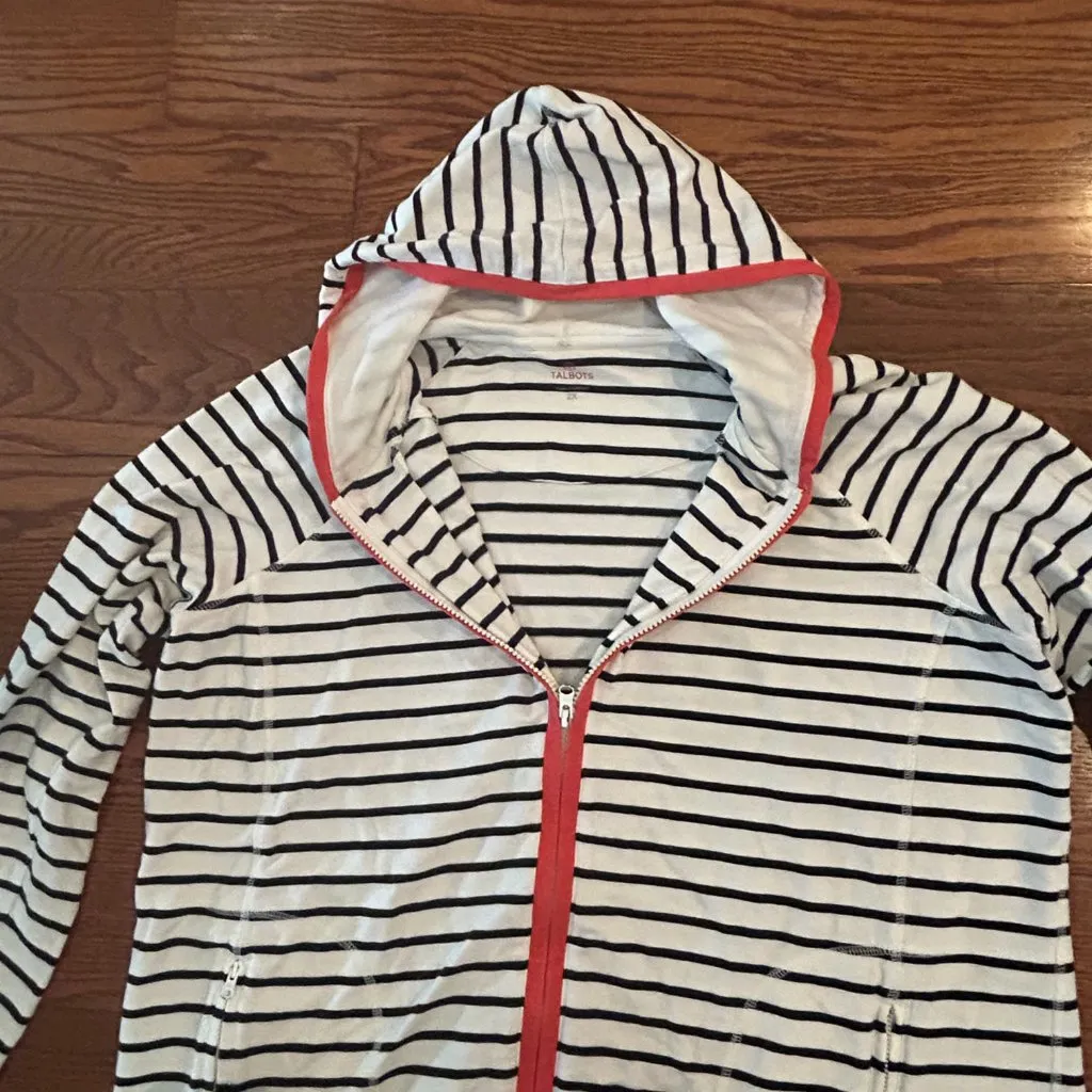 Talbots Size 2X Full Zip Up Hoodie White Black Stripes Pockets Casual Comfort - Image 6